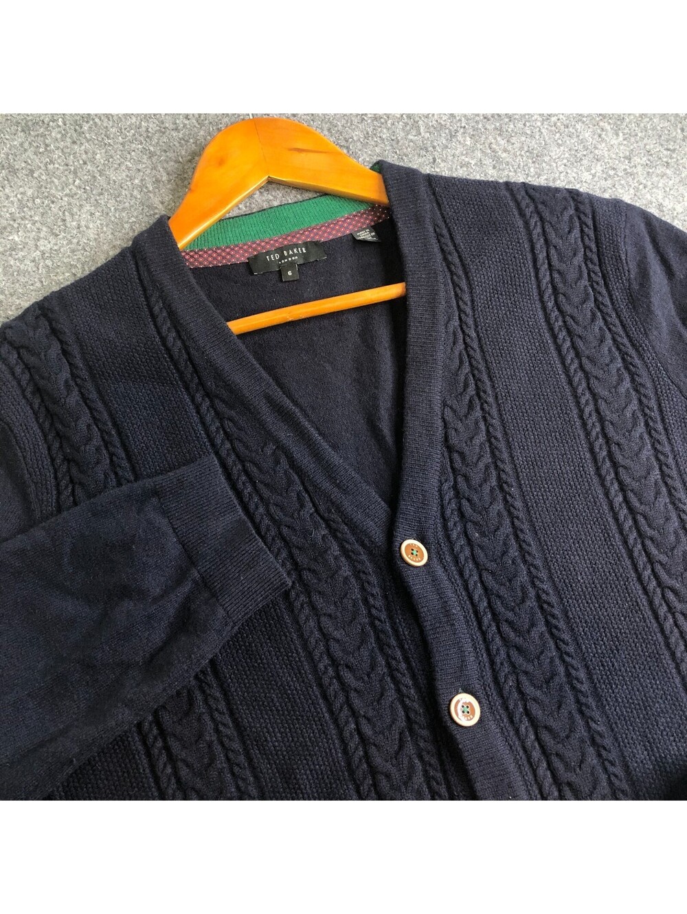 Ted Baker Cardigan Sweater Mens Size 6 Blue Wool Blend Cable Knit Button